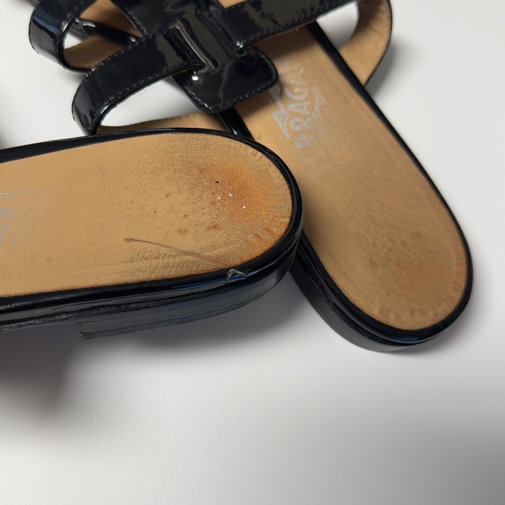 Salvatore Ferragamo Patent Leather Slides - Picture 5 of 14